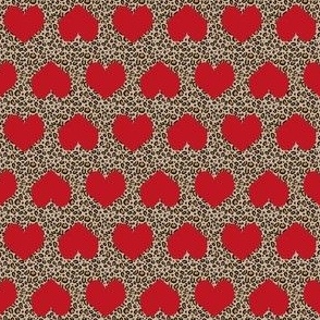 SMALL leopard heart fabric - hearts on animal print -red