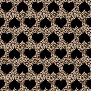 SMALL leopard heart fabric - hearts on animal print -black