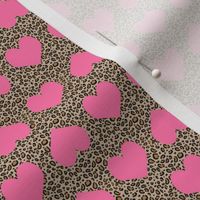 SMALL leopard heart fabric - hearts on animal print - pink