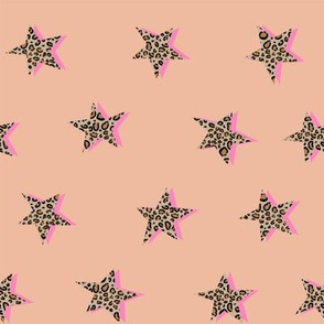 leopard star fabric - trendy fashion design -peach and pink