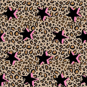 leopard star fabric - trendy fashion design -black and pink