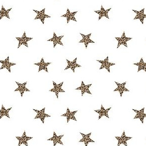 SMALL leopard star fabric - trendy fashion design -white