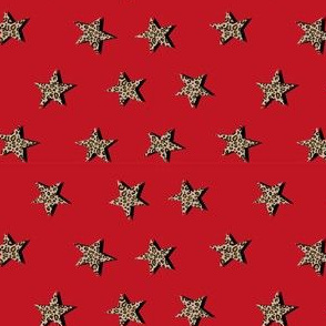 SMALL leopard star fabric - trendy fashion design - red