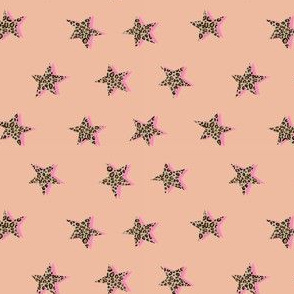 SMALL leopard star fabric - trendy fashion design -peach and pink