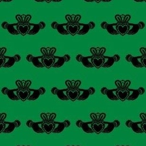 claddagh fabric - celtic ring fabric - black and green