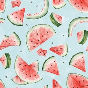 Watermelon Bites Watercolor Light Blue