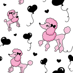 middle - poodle pink with black heart ballons