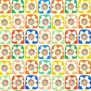 Retro Abstract Flower Squares - Medium