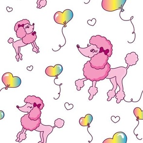 middle - poodle pink with rainbow heart ballons