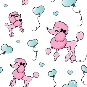 middle - poodle pink with heart ballons