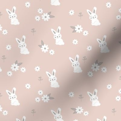 Little kawaii boho bunny garden sweet rabbit lovers blossom and hare design kids soft sand beige SMALL