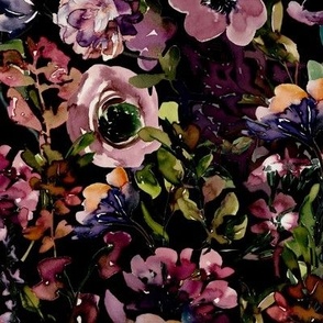 18" Purple Hand Painted Flower Meadow, black 