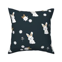Little kawaii boho bunny garden sweet rabbit lovers blossom and hare design kids charcoal cinnamon ochre neutral LARGE