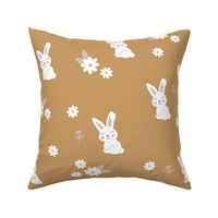 Little kawaii boho bunny garden sweet rabbit lovers blossom and hare design kids cinnamon ochre gray white neutral LARGE