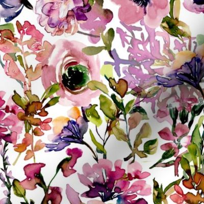 18" Purple Hand Painted Flower Meadow, white