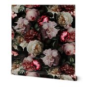  Vintage Summer Dark Night Romanticism:  Maximalism Moody Florals- Antiqued Pink And Cream Jan Davidsz. de Heem Roses Bouquets Nostalgic -  Gothic Mystic Night-  Antique Botany Wallpaper and Victorian Goth Mystic inspired Dramatic Glamour black 