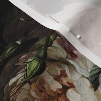  Vintage Summer Dark Night Romanticism:  Maximalism Moody Florals- Antiqued Pink And Cream Jan Davidsz. de Heem Roses Bouquets Nostalgic -  Gothic Mystic Night-  Antique Botany Wallpaper and Victorian Goth Mystic inspired black 