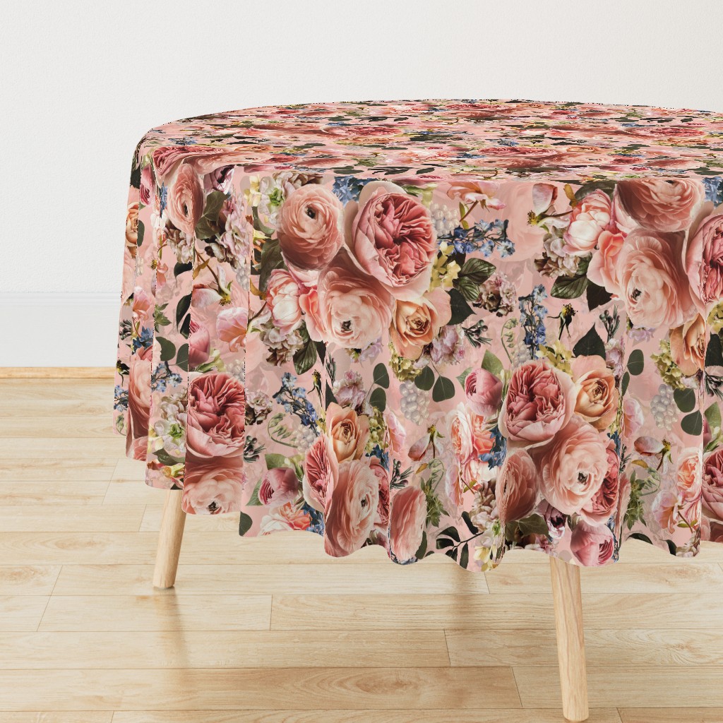 Lush peach roses,roses fabric,vintage rose wallpaper,lush peonies and flowers fabric on blush double layer