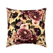 Dark Lush Fall roses asters and dahlia flowers pattern made of real floral elements- yellow-  with double layer 