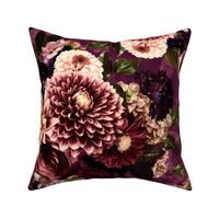 Dark Lush Fall roses asters and dahlia flowers pattern made of real floral elements- purple-  with double layer 