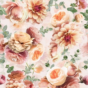 Fall Flowers real colorful flower fabric- autumn fabric on blush peach