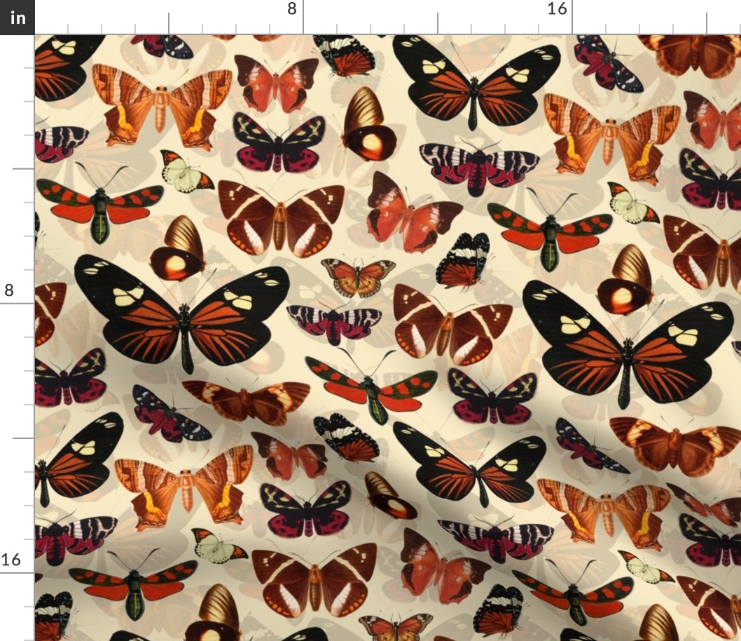 12" Red Vintage Butterflies - beige cream - 2 layers