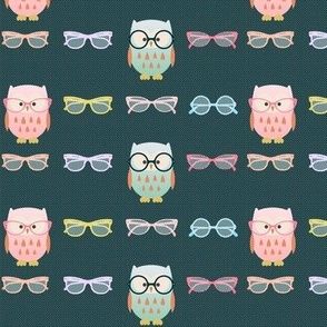 Owls and Glasses on Teal