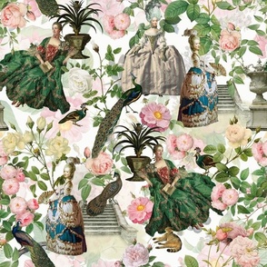 14" Marie Antoinette - in Her Redouté Roses Garden-white,