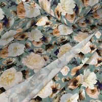 12" Dramatic Glamour Bunch of Spring Peonies Roses And Anemones - teal sepia - double layer