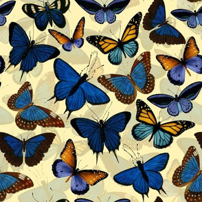 10" Blue Exotic Vintage Butterflies- Double layer on yellow