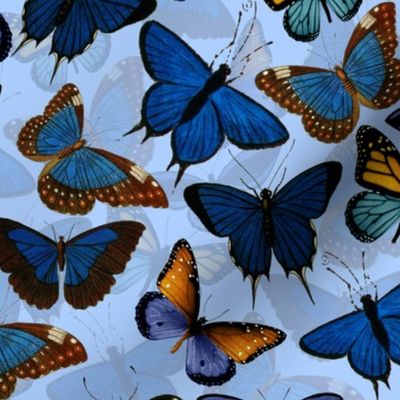 10" Blue Exotic Vintage Butterflies- Double layer on light blue
