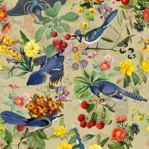 vintage kingfishers, birds fabric, kingfisher fabric, exotic nature bird  on green