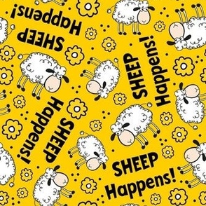 Large Scale Sheep Happens Funny Sarcastic Animals on Yellow
