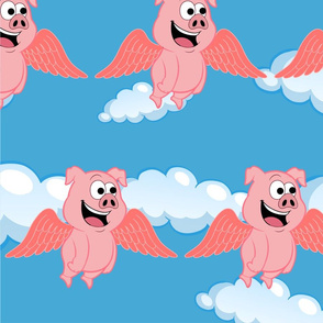 Smiling Pig Pink Wings Flying Animal Funny Cartoon