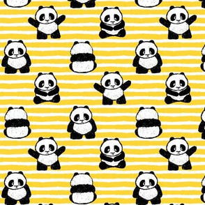 little pandas on stripes - yellow - LAD21