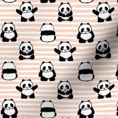 little pandas on stripes - peach - LAD21
