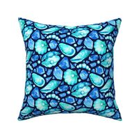 Mermaid's Ocean Bed Treasures - bright blue and green on dark