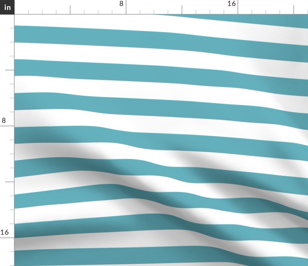 Large Aqua Awning Stripe Pattern Horizontal in White
