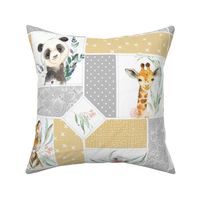 Animal Kingdom Floral Blanket Quilt – Girls Jungle Safari Animals Blanket, Patchwork Quilt N2, honeydrop + gray
