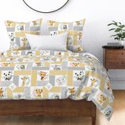 Animal Kingdom Floral Blanket Quilt – Girls Jungle Safari Animals Blanket, Patchwork Quilt N2, honeydrop + gray