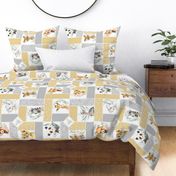 Animal Kingdom Floral Blanket Quilt – Girls Jungle Safari Animals Blanket, Patchwork Quilt N2 rotated, honeydrop + gray