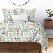 Animal Kingdom Floral Blanket Quilt – Girls Jungle Safari Animals Blanket, Patchwork Quilt M2, parsley + gray