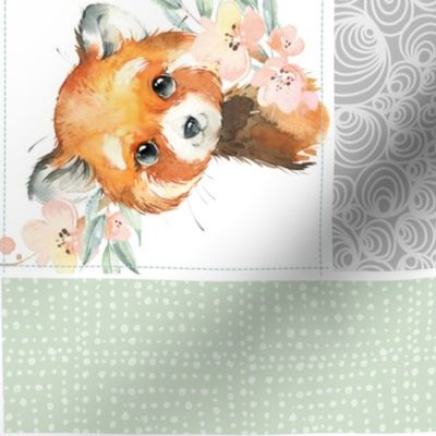 Animal Kingdom Floral Blanket Quilt – Girls Jungle Safari Animals Blanket, Patchwork Quilt M2 rotated, parsley + gray