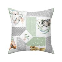 Animal Kingdom Floral Blanket Quilt – Girls Jungle Safari Animals Blanket, Patchwork Quilt M2 rotated, parsley + gray
