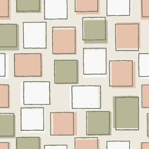squares and rectangles in soft pink, olive green and white - geometrical frames wall art
