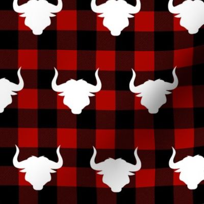 Ox head on Red and black Buffalo plaid