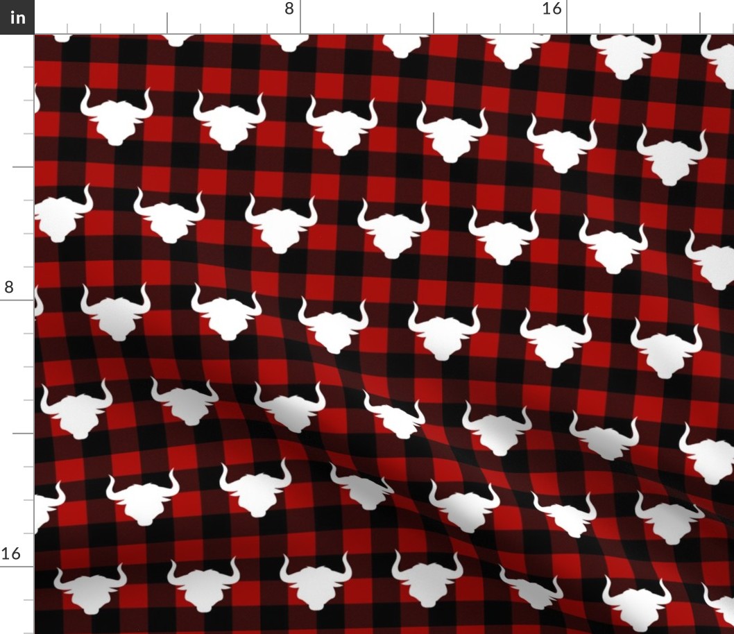 Ox head on Red and black Buffalo plaid