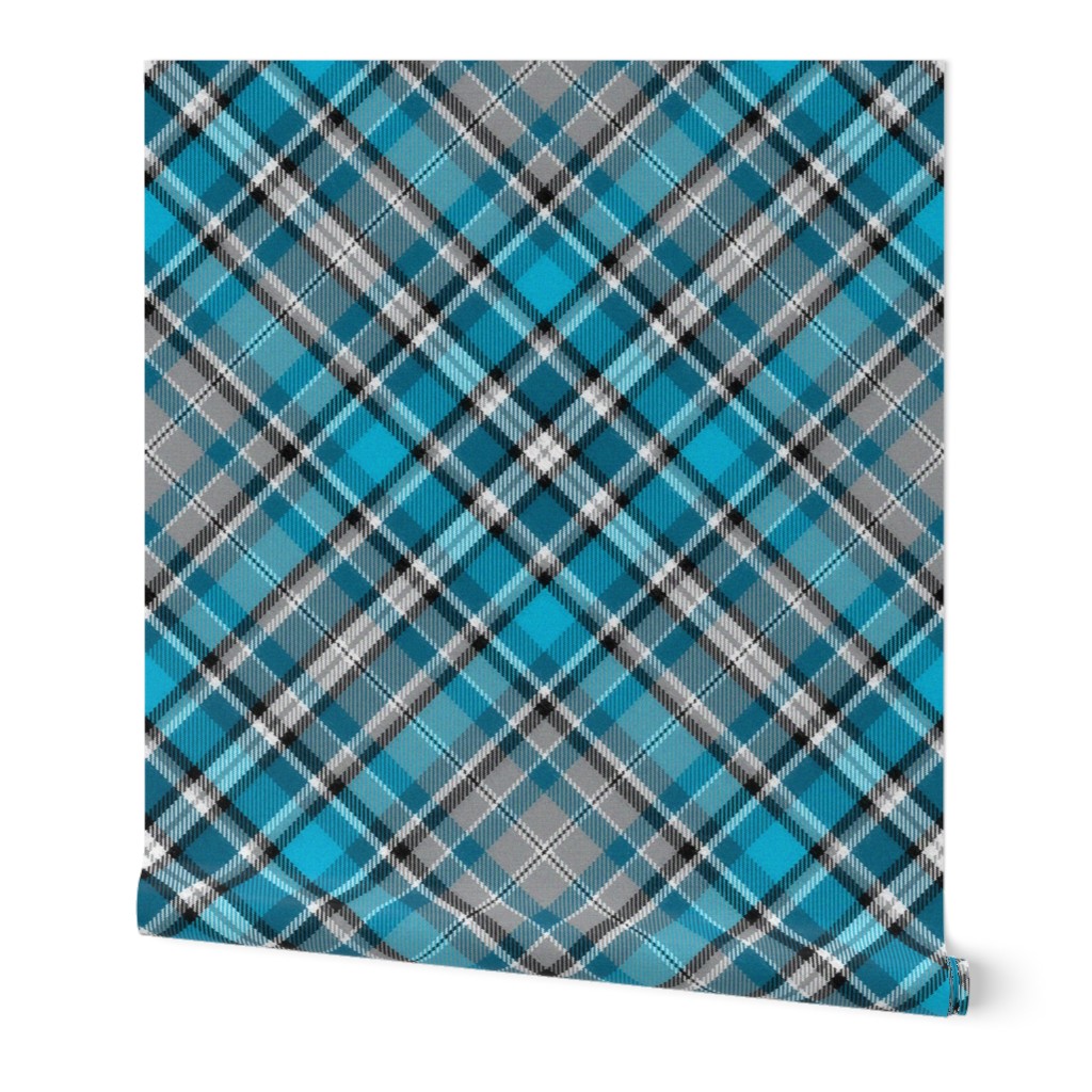 Shimmering Aquamarine Teal and Gray Plaid 45 degree angle