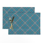 Shimmering Aquamarine Teal and Gray Plaid 45 degree angle