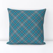 Shimmering Aquamarine Teal and Gray Plaid 45 degree angle